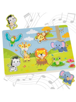 VIGA Puzzle Dźwiękowe Dopasuj Zwierzęta Egzotyczne