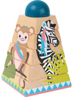 Zabawka Układanka piramida ze zwierzętami Dżungla, zabawka drewniana, zabawka zręcznościowa