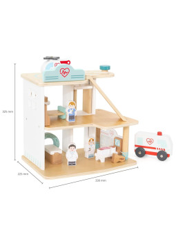 VIGA Drewniany Szpital Z Karetką Winda Zestaw 15 el