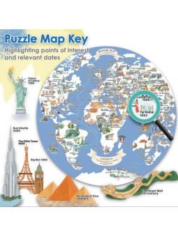 Bopster, okrągłe ilustowane puzzle 1000 el Mapa Świata 4 w 1 ludność/zwierzęta/zabytki/daty