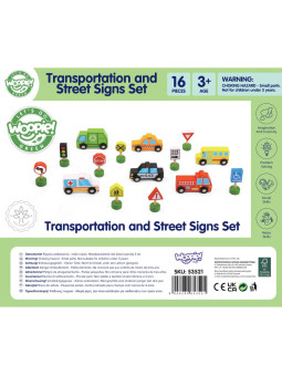 WOOPIE GREEN Zestaw Drewnianych Pojazdów i Znaków Drogowych