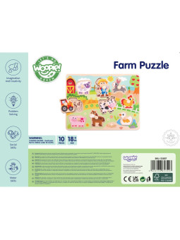 WOOPIE GREEN Drewniane Puzzle Montessori Farma z Pinezkami Do Dopasowania