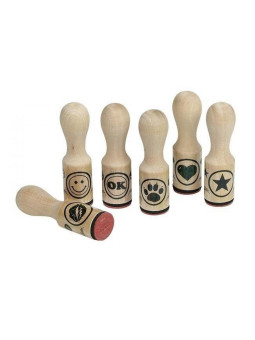 Drewniane stemple, łapa, gwiazda, usta, serce, ok, uśmiech