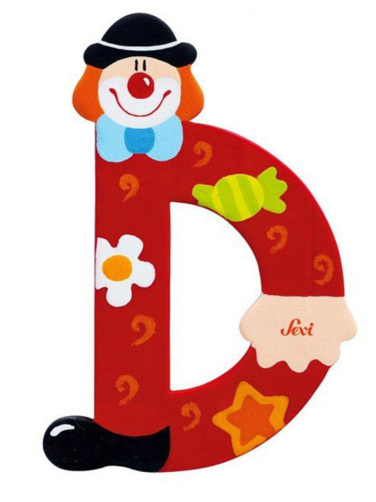 Drewniana literka. Klaun "D", Sevi