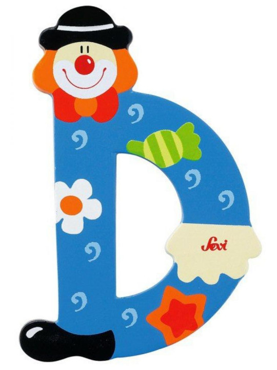 Drewniana literka. Klaun "D", Sevi