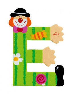 Drewniana literka. Klaun "E", Sevi