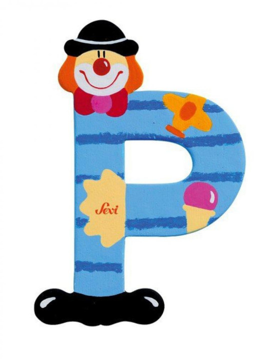 Drewniana literka. Klaun "P", Sevi