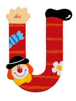 Drewniana literka. Klaun "U", Sevi