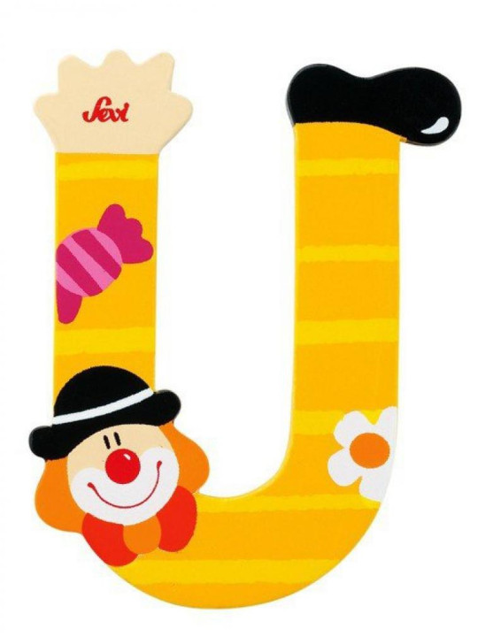 Drewniana literka. Klaun "U", Sevi