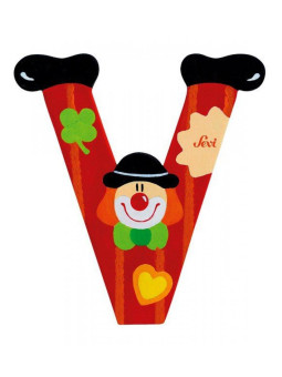 Drewniana literka. Klaun "V", Sevi