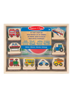 Mój pierwszy drewniany zestaw pieczątek Pojazdy 8 stempli Melissa and Doug