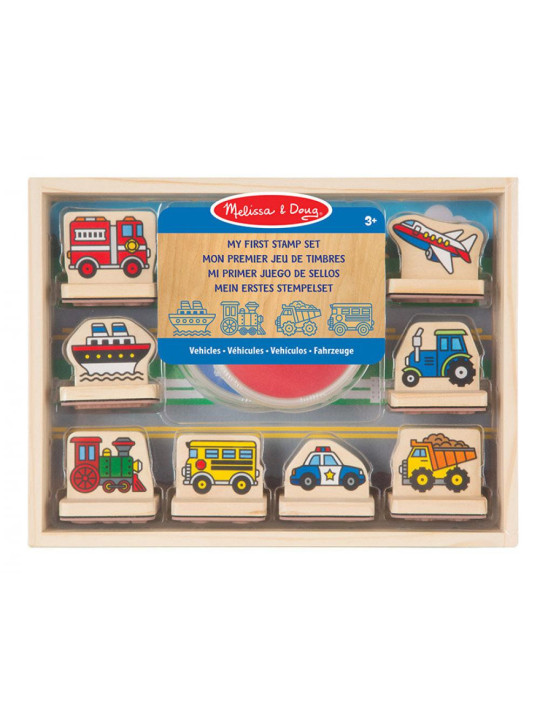 Mój pierwszy drewniany zestaw pieczątek Pojazdy 8 stempli Melissa and Doug