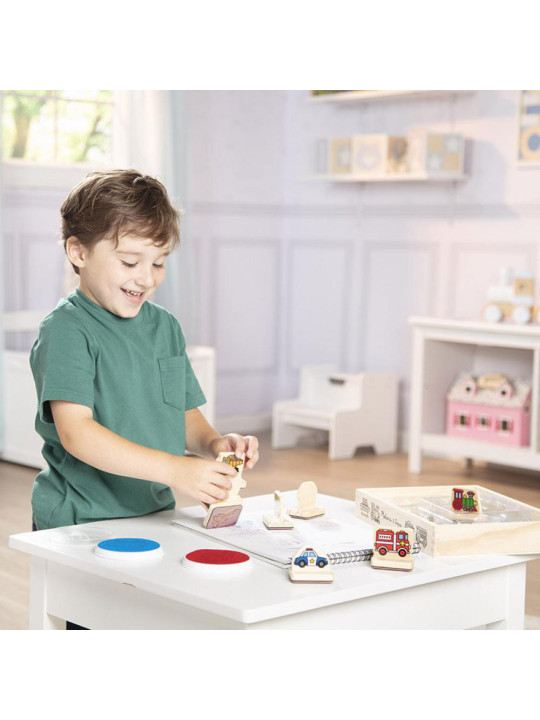 Mój pierwszy drewniany zestaw pieczątek Pojazdy 8 stempli Melissa and Doug