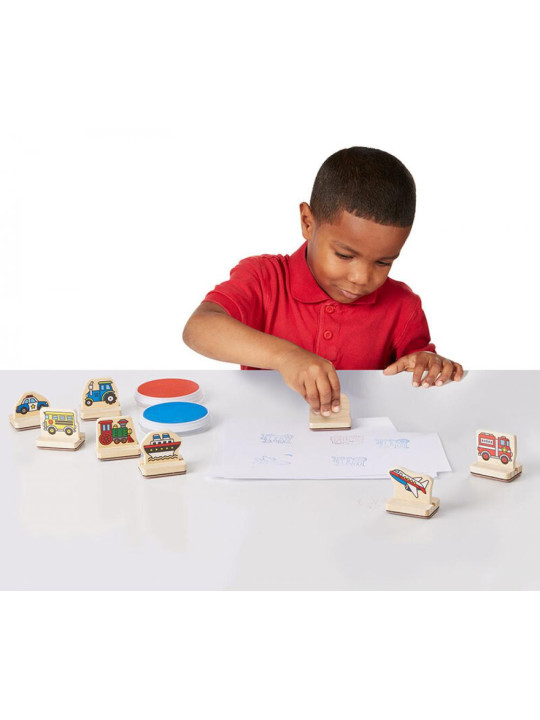 Mój pierwszy drewniany zestaw pieczątek Pojazdy 8 stempli Melissa and Doug
