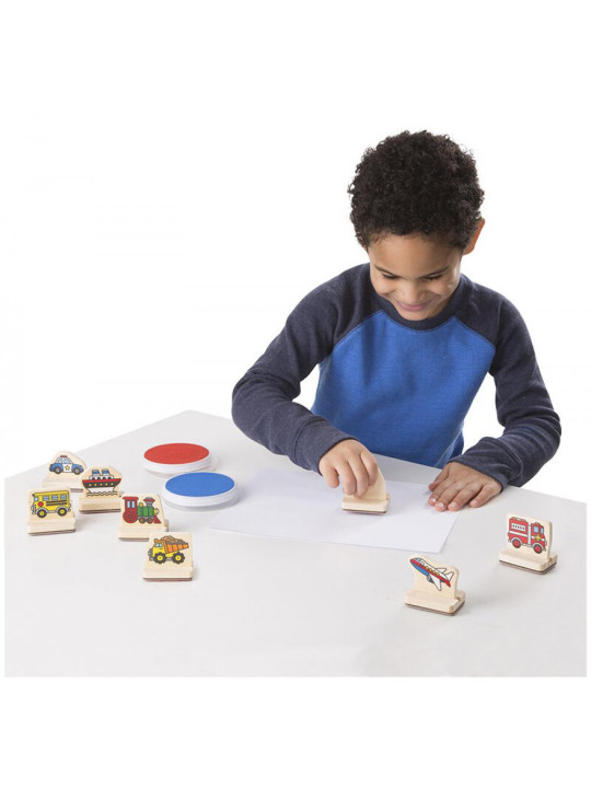 Mój pierwszy drewniany zestaw pieczątek Pojazdy 8 stempli Melissa and Doug