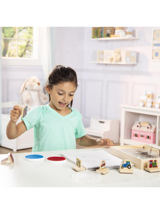 Mój pierwszy drewniany zestaw pieczątek Pojazdy 8 stempli Melissa and Doug