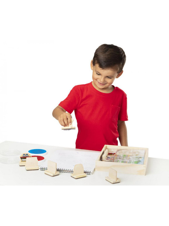 Mój pierwszy drewniany zestaw pieczątek Pojazdy 8 stempli Melissa and Doug