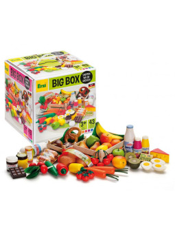 Duży drewniany zestaw do zabawy w sklep lub gotowanie 43 elementy Erzi