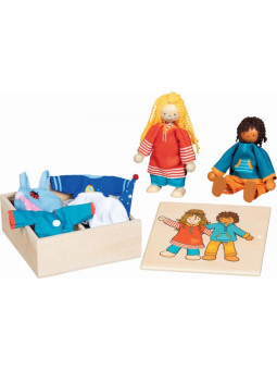 Lalki drewniane z kompletem ubranek Goki