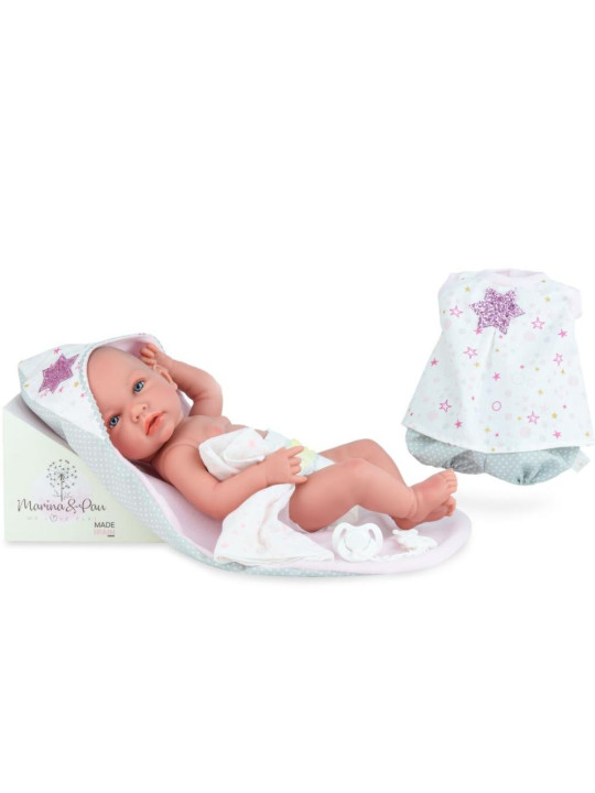 Lalka Ane Baby z akcesoriami Marina & Pau 1606 - Dziewczynka, 45 cm, Brzuszek: Winylowy, Kolor oczu: Niebieski