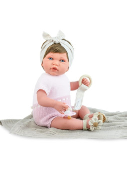 Lalka Ane Vichy Flower Reborn z kocykiem Marina & Pau 3041 - Dziewczynka, 45 cm, Brzuszek: Miękki, Kolor oczu: Niebieski, Kolor