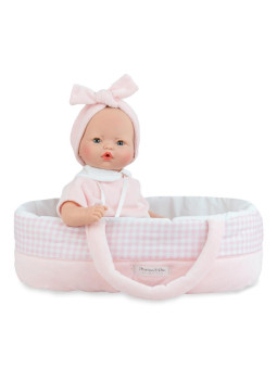 Lalka Pitus płacząca w nosidełku Marina & Pau 548 - Dziewczynka, 40 cm, Brzuszek: Miękki, Kolor oczu: Niebieski