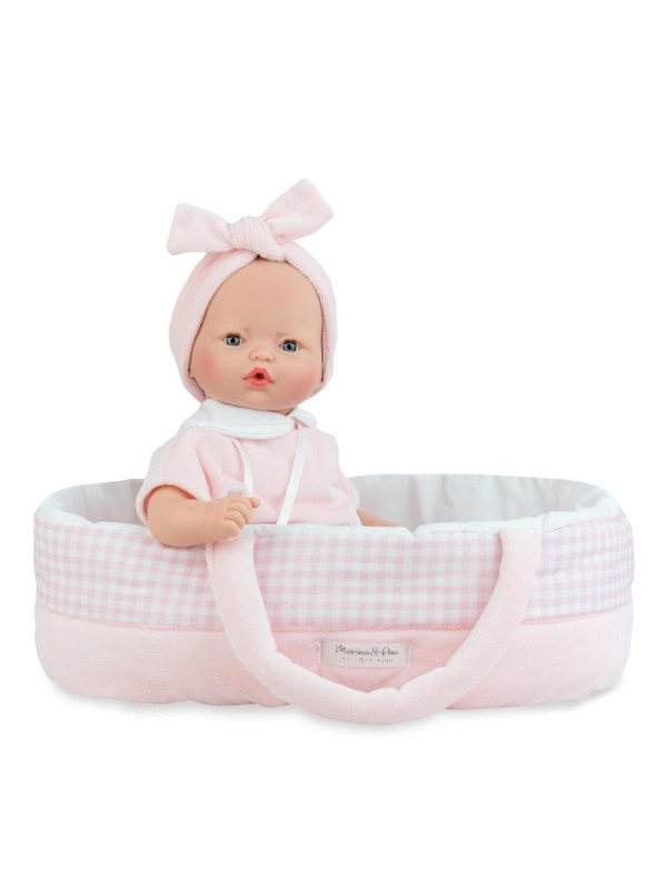 Lalka Pitus płacząca w nosidełku Marina & Pau 548 - Dziewczynka, 40 cm, Brzuszek: Miękki, Kolor oczu: Niebieski