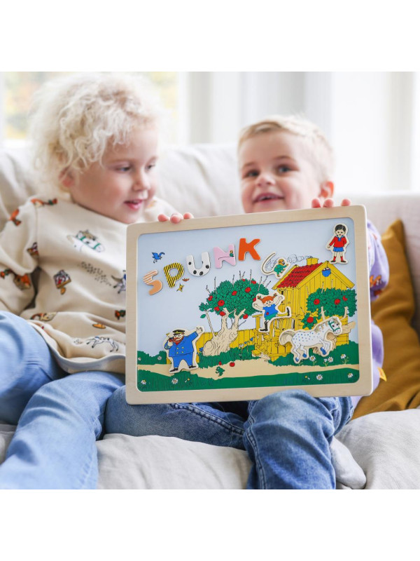 Dwustronna magnetyczna tablica literki i obrazki, edukacyjna zabawka, Pippi