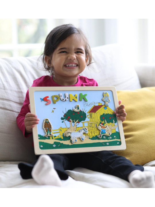 Dwustronna magnetyczna tablica literki i obrazki, edukacyjna zabawka, Pippi Dwustronna magnetyczna tablica literki i obrazki, edukacyjna zabawka, Pippi