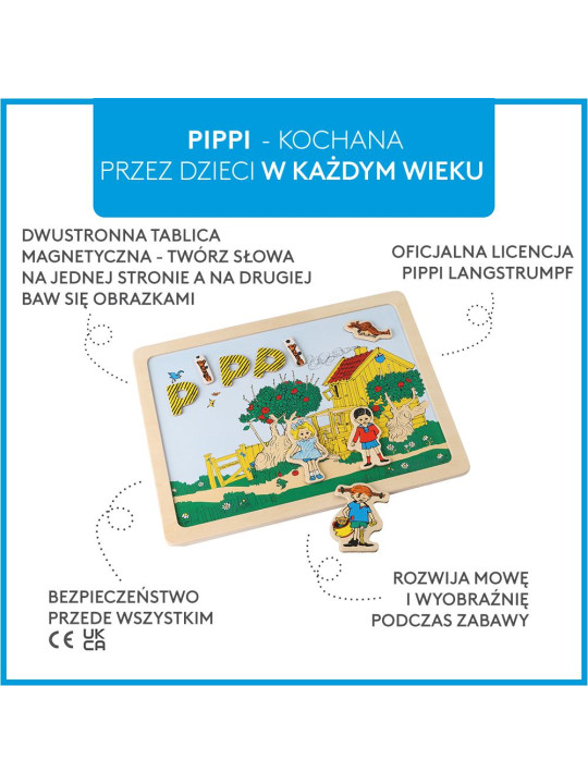 Dwustronna magnetyczna tablica literki i obrazki, edukacyjna zabawka, Pippi Dwustronna magnetyczna tablica literki i obrazki, edukacyjna zabawka, Pippi