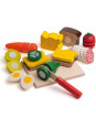 Drewniany Zestaw akcesoriów spożywczych na rzep do krojenia i zabawy 27 elementów Erzi Drewniany Zestaw akcesoriów spożywczych na rzep do krojenia i zabawy 27 elementów Erzi