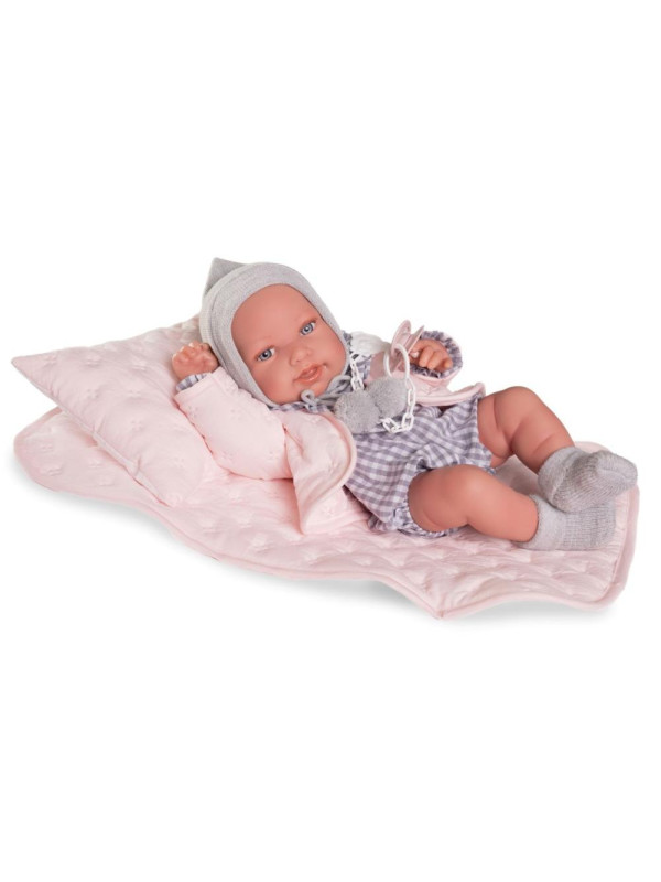 Lalka Pipa z pościelą Antonio Juan 50425 - Dziewczynka, 42 cm, Brzuszek: Winylowy, Kolor oczu: Niebieski