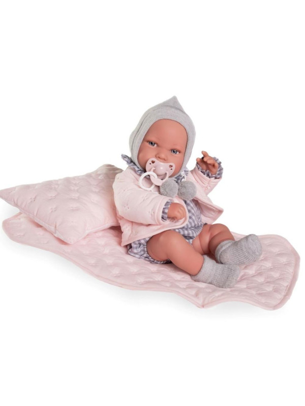 Lalka Pipa z pościelą Antonio Juan 50425 - Dziewczynka, 42 cm, Brzuszek: Winylowy, Kolor oczu: Niebieski