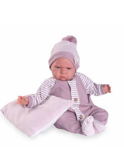 Lalka Berta Reborn z poduszką Antonio Juan 81390 - Dziewczynka, 52 cm, Brzuszek: Miękki, Kolor oczu: Niebieski