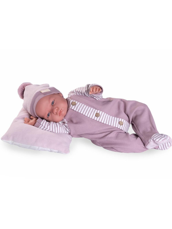 Lalka Berta Reborn z poduszką Antonio Juan 81390 - Dziewczynka, 52 cm, Brzuszek: Miękki, Kolor oczu: Niebieski