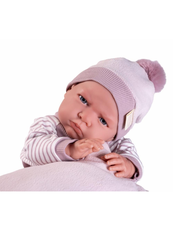 Lalka Berta Reborn z poduszką Antonio Juan 81390 - Dziewczynka, 52 cm, Brzuszek: Miękki, Kolor oczu: Niebieski
