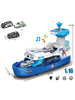 WOOPIE Łódź Policyjna Patrolowa Interaktywna - Skala 1:16 + Autka 3 szt.