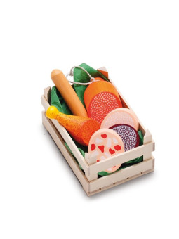 Zestaw drewnianych przekąsek mięsnych w skrzynce Erzi