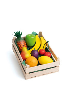 Zestaw drewnianych owoców w skrzynce Erzi