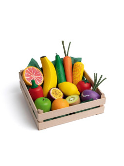 Zestaw drewnianych warzyw i owoców w skrzynce Erzi