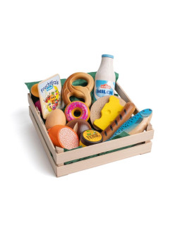 Zestaw XL drewnianych produktów spożywczych w skrzynce Erzi