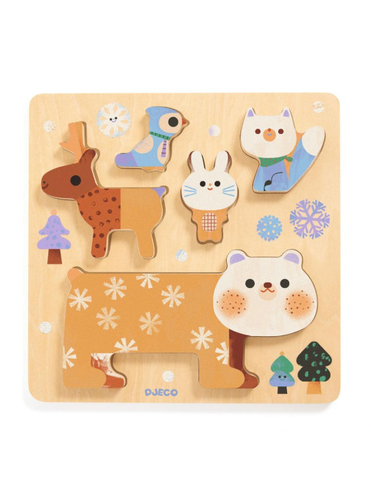 Drewniane puzzle ZWIERZĄTKA ZIMĄ  DJ01090