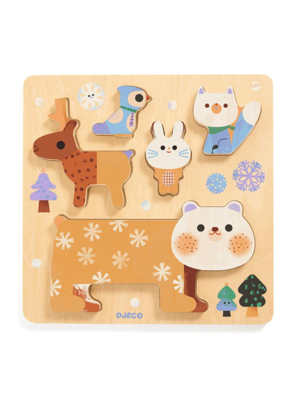 Drewniane puzzle ZWIERZĄTKA ZIMĄ  DJ01090