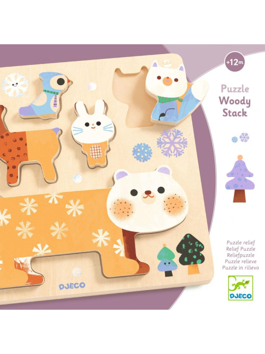 Drewniane puzzle ZWIERZĄTKA ZIMĄ  DJ01090
