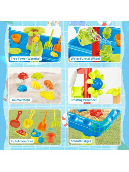 WOOPIE Stolik Wodny 2w1 Piaskownica z Krzesełkiem XL Aquapark 4-Baseny 13 akc.