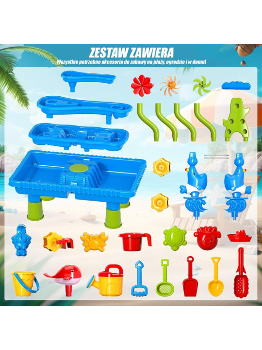 WOOPIE Stolik Wodny 4w1 Piaskownica Wodospad XL 4-Poziomowy Delfin