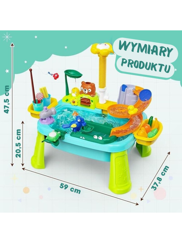 WOOPIE Stolik Wodny 4w1 Gra Łowienie Rybek Zlewozmywak Zjeżdżalnia Wodna Kwiatek