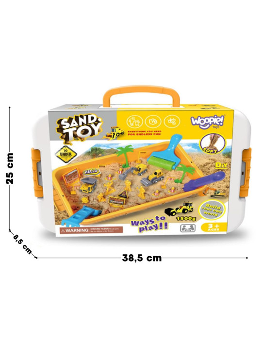 WOOPIE Piasek Kinetyczny 1,5 kg Zestaw XXL Plac Budowy Stolik z Foremkami i Pojazdami