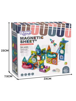 WOOPIE Klocki Magnetyczne Konstrukcyjne 3D Zestaw Edukacyjny Tor Kulkowy 42 el.