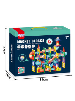 WOOPIE Klocki Magnetyczne Konstrukcyjne 3D Zestaw Edukacyjny Tor Kulkowy LED 105el.